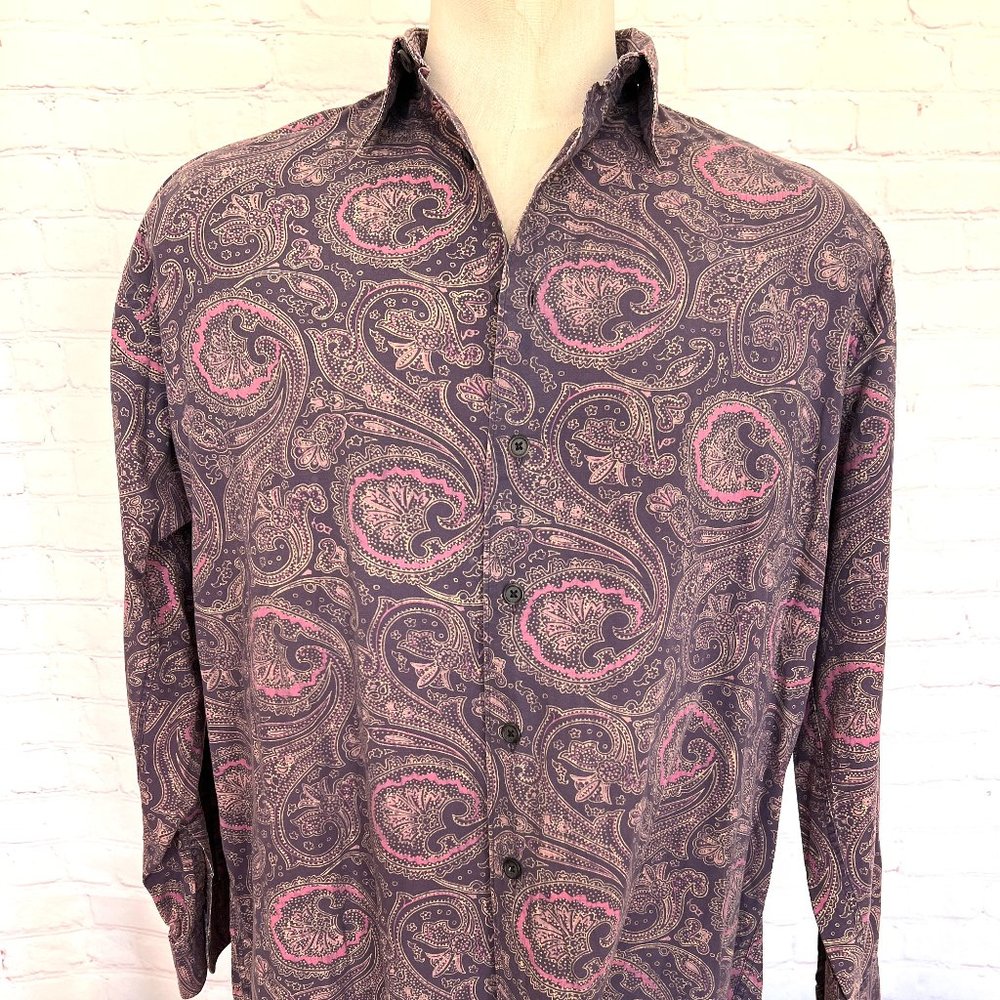 Mens Paisley Dark Purple Long Sleeve Shirt - Size Large - Brand - Why This